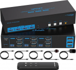 8K60Hz HDMI + Displayport KVM l&uuml;liti 3 PC 3 monitori USB 3.0 4K144Hz KVM l&uuml;liti kolmele arvutile, mis jagavad kolme monitori ja nelja lisaseadet koos kaugjuhtimispuldi ja 3 x USB-kaabliga