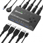 USB 3.0 Switch 4 PC, 4 in 4 Out USB Switch Selector 4 arvuti jaoks, mis jagab nelja USB 3.0 seadet, hiirt, klaviatuuri, skannerit, printerit, PC &uuml;hildub Mac/Windows/Linuxiga, juhtmega kaugjuhtimispuldi ja 4 USB 3.0 kaablitega.