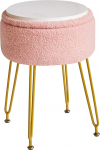 IBUYKE Velvet Storage Footrest Stool Ottoman, Makeup Vanity Side Table eemaldatava kattega, kuldsed terasjalad, kohvilaud Top Cover, roosa WBD010P