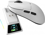 AJAZZ AJ159 APEX traadita m&auml;nguhiir RGB magnetilise laadimisalusega, kerge 56 g disain, 2.4G/USB-C/BT, 400 mAh aku, 42K DPI, 8000 Hz reageerimissagedus, &uuml;hildub PC ja Maciga, valge v&auml;rviga