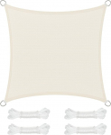 SONGMICS GSS22IV rebenemiskindel HDPE plastist p&auml;ikesepurje, p&auml;ikesekaitse, ilmastikukindel UV kaitse, hingav, aeda, r&otilde;dule, terrassile, telkimisele, ristk&uuml;likukujuline, 2 x 2 m, 2 m trossid, beež valge