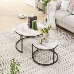 hitsuki &uuml;mmargune kohvilaud, 2 tk, marmorist kohvilaud, must metallist raam, elutoa laud, valge, k&uuml;ljelaud, metall, laudade komplekt elutuppa, magamistuppa, r&otilde;dule (valge ja must)