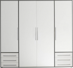 Stella Trading LYSS garderoobikapp valge sahtlitega - mitmek&uuml;lgne magamistoakapp 4 uksega, valge, grafiidi v&auml;rvi - 206 x 194 x 58 cm (B x K x S)