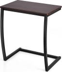 Tangkula C Shaped Coffee Side Table, Portable Snack TV Tray with Steel Frame for Bed, Sofa, Living Room, Bedroom, 13.5 x 22 x 24.5 inch, Brown