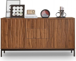 Bladez Mid Century Modern Sideboard 150 cm - tumedast tammist 3 sahtliga ja avatud s&uuml;vendi - stiilne k&ouml;&ouml;gikapp ja elutoa kapp esikusse (pruun)