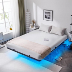 Bonnlo voodiraam 180 x 200 cm lamelliraamiga, voodi 180 x 200 cm LED-valgustusega, vastupidav metallist voodi, 36 cm k&otilde;rgusega h&otilde;ljuv voodi, must (ilma madratsita)