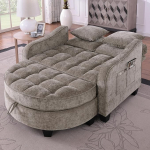 Diivan magamisfunktsiooniga, Chaise Longue, 2-in-1 diivanvoodi, panipaik ja 4 padja, v&auml;ikesesse elutuppa, &otilde;ppetuppa, magamistuppa, 132 x 129 x 93 cm (pruun)