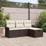 Modulares Garten-Sofa-Set 4-TLG in Braun Creme aus Poly Rattan f&uuml;r die Terrasse mit Kissen