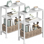 Narrow Side Table Set of 2 for Small Space, 2-Tier Small Side Table with Shelf Holder, Narrow Bedside Table, Skinny Snack Coffee Table in Living Room, Bedroom, Study, Kitchen and