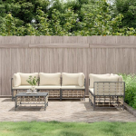 6-TLG. Garten-Lounge-Set Anthrazit mit Kissen, Poly Rattan Gartenm&ouml;bel-Set mit Tisch und Kissen, Anthrazit Garten-Lounge-Set Poly Rattan