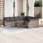 Modulares Gartensofa Hellgrau, Garten Sofagarnitur 10-TLG. Hellgrau mit Kissen als Gartenm&ouml;bel Set aus Poly Rattan