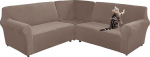 Samt L-f&ouml;rmigen Diivan Slipcover 3-teiliges Set Stretch Elastische M&ouml;bel Protector(Khaki)