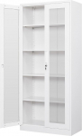 PEUKC Curio Display Cabinet with Glass Doors, with 4 Adjustable Shelves, Locking Glass Cabinet Display Cabinet for Home, Office, Clinic, Pantry, Assembly Required, White