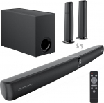 Soundbar koos subwooferiga TV-seadmetele, 2-in-1 eemaldatav heliriba, 120 W, v&otilde;imas bass, 3 režiimi, &uuml;hildub Bluetooth 5.3/ARC/Opt/AUX-ga telerile, arvutile, m&auml;ngimisele, projektorile, 1 tk (must)