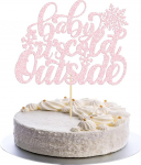Gyufise 1 Pack Pink Glitter Baby It's Cold Outside Cake Topper Winter Baby Shower Decoration Christmas Snowflake Cake Decorations Happy New Year Xmas Holiday Party Supplies