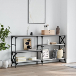 Konsolentisch Grau Sonoma Holzwerkstoff mit Stahlrahmen 150x29x76,5 cm, schmaler Flurm&ouml;bel Beistelltisch als Kommode Flur f&uuml;r Wohnzimmer und Eingangsbereich stabil und feuchtigkeitsbest&auml;ndig