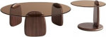 Couchtisch-Set aus Glas mit Holzsockel, minimalistisches Nesting-Design f&uuml;r einfache Montage und Reinigung im Wohnzimmer
