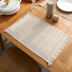 Tischset Rechteckig Stoff, 4er Set Rautengittermuster mit Quaste weben Platzset & K&uuml;stenfahrer Modern, Tischset f&uuml;r K&uuml;chen Zuhause Esszimmertisch, Beige, Stil 1, 30x45cm