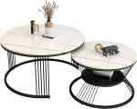 Runde Couchtische mit Marmor-Muster, 2er-Set, mit goldfarbenen Metallbeinen, ideal f&uuml;r Wohnzimmer, Schlafzimmer, B&uuml;ro, Balkon, stilvolle und funktsionaalne M&ouml;bel f&uuml;r moderne H&auml;user.