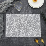 Tischset 6Er Set, Hohle Rosenbl&uuml;ten Muster Platzsets f&uuml;r k&uuml;che Speisetisch Hotel, Platz-Matten, Silber, 30x45cm