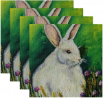 Stoff-Tischsets, waschbare Tischsets f&uuml;r Esstisch, 4er-Set,&Ouml;lgem&auml;lde Osterhase im Gras