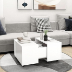 Ratastel kohvilaud pikendatav hoiuruumiga elutoa laud k&uuml;lglaud kohvilaud diivanilaud puitlaastplaat valge 60 x 60 x 38 cm