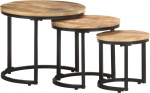 vidaXL Rough Mango Wood Side Table 3-osaline t&ouml;&ouml;stuslik stiilis kohvilaudade komplekt Laud Kohvilaud Diivanilaud Elutoa laud Teelaud