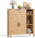 COSTWAY Sideboard Rattan puidust, buffet kapp 2 uksega, 1 sahtli ja avatud kappidega, k&ouml;&ouml;gikapp sahtlitega, buffet k&ouml;&ouml;ki, s&ouml;&ouml;gituppa, elutuppa, 75 x 30 x 80 cm, naturaalne