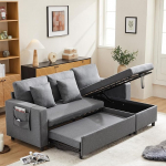 DRIXNO diivanvoodi magamisfunktsiooniga, L-kujuline diivan, hall, 3-kohaline diivan Chaise Longue hoiuruumiga, tasku tassihoidjaga, elutoa diivanvoodi, vasakule ja paremale vahetatav Chaise Longue