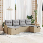 Modulares Gartensofa-Set 6-teilig in Schwarz und Creme aus Poly-Rattan mit Stauraum als Outdoor-Sofa-Garnitur mit Kissen