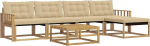 Outdoor-Sofa-Set 6-teilig aus Akazienholz und Textilene - Modulare Gartenm&ouml;bel-Garnitur f&uuml;r Terrasse, inkl. Tisch, Hocker und Polstern, Sitzgruppe f&uuml;r 4 Personen