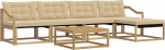 Gartenm&ouml;bel Set 6-Teilig aus Akazienholz und Textilene Modulare Outdoor Lounge-Sofa Sitzgruppe mit Tisch und Polsterkissen f&uuml;r Garten und Terrasse Beige und Wei&szlig;