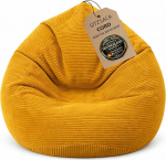 BuBiBag Premium Cord XXL Bean Bag, valmis t&auml;idetud ja &Ouml;ko-Tex sertifitseeritud, kriimustuskindel laia n&ouml;&ouml;riga m&auml;ngutool, vastupidav Bean Bag lastele ja t&auml;iskasvanutele, lihtne hooldada (mustikakollane, 120 x 95 cm)