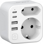 JSVER Travel Adaptor UK Adapter 2 Way England Germany Travel Plug Adapter koos 4 USB pordiga (2 C & 2 A) Pistikupesa Adapter Type G Inglismaa, Iirimaa, Dubai, Maldiivid, HK, Singapuri pistikupesade jaoks.
