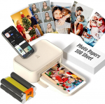 iDPRT CP4100 fotoprinter koos 108 lehe fotopaberi ja 2 lindiga, kaasaskantav fotoprinter iOS ja Android nutitelefonidele, ideaalne kingitus ilusate hetkede j&auml;&auml;dvustamiseks