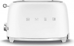 Smeg, 2x2 TSF01WHMEU Toaster, 2 pesakohta 2 viilule, 6 kullatasandit, k&uuml;ttefunktsioon, sulatus- ja kotletifunktsioon, kogumisk&auml;ik, 950 W, mattvalge