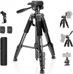 NEEWER BASICS kaamera statiiv, 71-tolline statiiv koos mobiiltelefoni hoidjaga, &uuml;hildub iPhone'iga videosalvestuseks, professionaalne, kerge, kaasaskantav videofoto reisistatiiv, mis on valmistatud alumiiniumist ja millel on 3