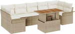 8-teiliges Garten Sofa Set mit Kissen Beige Poly Rattan Akazie Gartenlounge Model3349301
