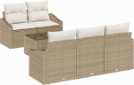 Rantry 6-teiliges Garten Sofa Set mit Kissen Beige Poly Rattan Gartenlounge Model3355270
