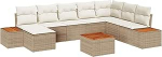 9-teiliges Garten Sofa Set mit Kissen Beige Poly Rattan Akazie Gartenlounge Model3348152