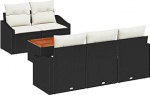6-teiliges Garten Sofa Set mit Kissen Schwarz Poly Rattan Akazie Gartenlounge Model3347768