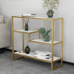 Schmaler Konsolentisch, Kleiner Eingangstisch mit integreeritudem Design, 3-lagiger Reservoir-Sofatisch, Ausstellungstisch f&uuml;r Wohnzimmer, Flur, eingebranntes Emaille-Finish (Gold 1,80 cm)