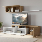 Dmora - Chino seinas&uuml;steem, teleripult, elutoa m&ouml;&ouml;bel, p&ouml;&ouml;ratav elutoa komplekt, elutoa nurgakomplekt, 200 x 41 x 44 cm, tamm ja l&auml;ikiv valge