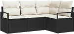 4-teiliges Garten Sofa Set mit Kissen Schwarz Poly Rattan, 2-Sitzer Garten Sofa mit Stauraum & Kissen Schwarz Poly Rattan Gartenlounge Model3355026