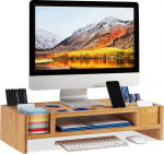 Relaxdays Bambusest monitoride tugi, 14-kohaline, ergonoomiline monitori tugi, 15 x 65 x 28 cm (K x L x S x S), naturaalne