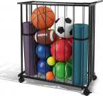 Pallihoidla lastetoas, ratastega pallihoidla, pallihoidla, jalgpalli, korvpalli hoidja, pallide hoidmine, &otilde;ues, siseruumides, ruumi s&auml;&auml;stev, pluusist m&auml;nguasjakirstu