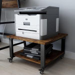 PUNCIA 2-tasandiline printerilaud universaalsete ratastega 50 x 50 x 30 cm Mobiilne printeri statiiv puidust ja metallist printeri trolli hoiuk&auml;ru Maksimaalne koormus 70 kg kontorisse kodukontorisse kool Retro
