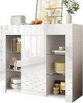KecDuey Sideboard, sahtlikapp 95 x 35 x 83 cm, k&otilde;rgl&auml;ikega moodne buffet - kompaktne, stiilne klaasriiulite ja kapiuksega hoiulahendus elutuppa, s&ouml;&ouml;gituppa, k&ouml;&ouml;ki