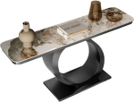 Konsolentisch, Moderner Konsolentisch aus Kunstmarmor mit runder Basis for das Wohnzimmer Flurtisch(Black,L)