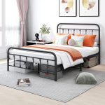Bettgestell f&uuml;r Doppelbett, mit Kopfteil und Fu&szlig;teil, strapazierf&auml;hig, Schwarz
